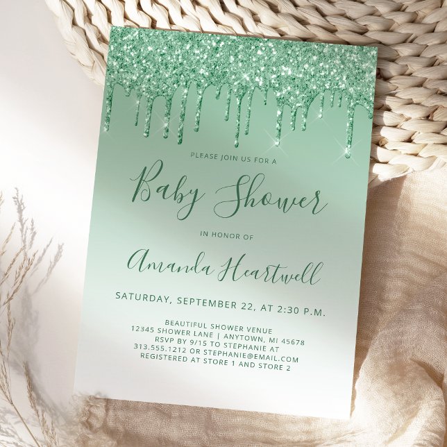 Invitación a Baby Shower verde del Purpurina de go (Subido por el creador)