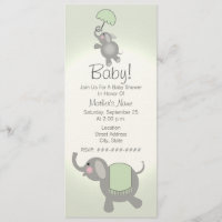 Invitación a Baby Shower verde madre e bebé elefan
