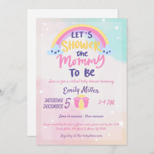 Invitación a Baby Shower virtual con arco iris