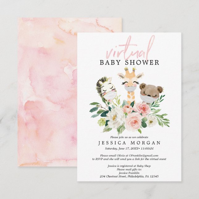 Invitación a Baby Shower virtual de Airy Rubor (Anverso / Reverso)