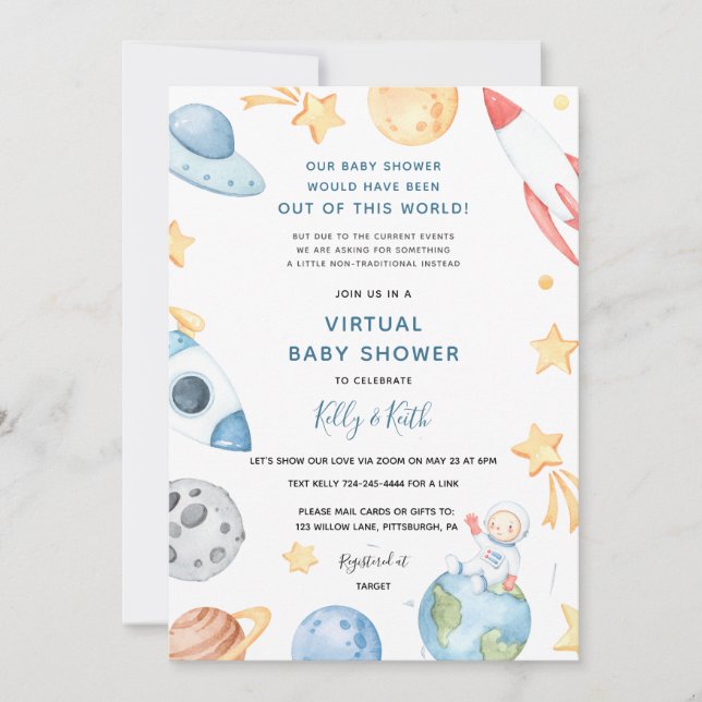 Invitación a Baby Shower virtual de astronauta esp (Anverso)
