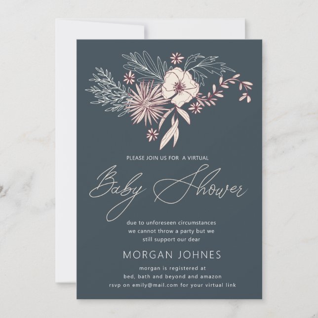 Invitación a Baby Shower virtual de crema floral m (Anverso)