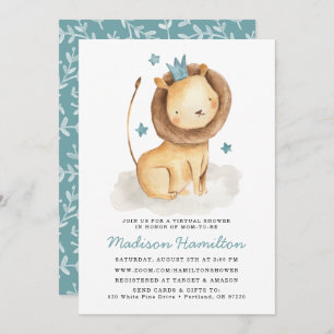 Invitación a Baby Shower virtual de león suave