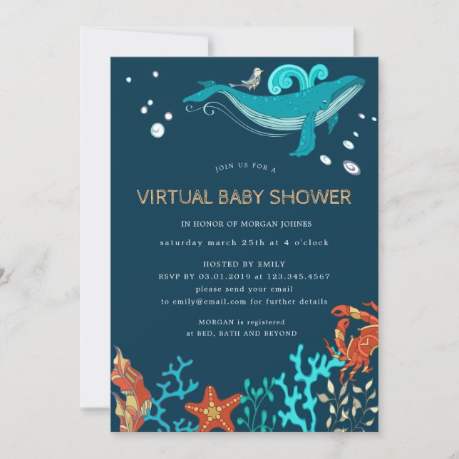 Invitación a Baby Shower virtual de Ocean Fiesta (Anverso)