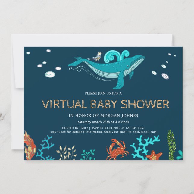 Invitación a Baby Shower virtual de Ocean Fiesta (Anverso)