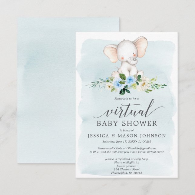 Invitación a Baby Shower virtual para Elefantes Az (Anverso / Reverso)