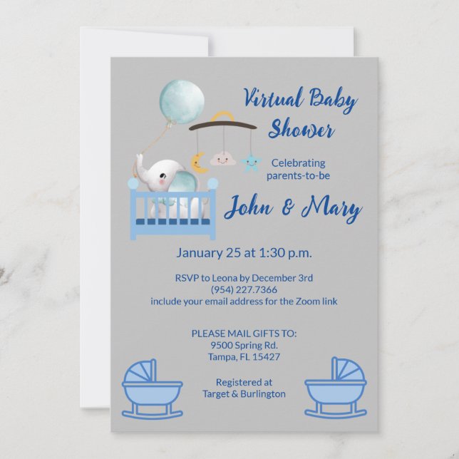 Invitación a Baby Shower Virtual para Niño (Anverso)