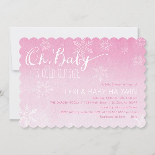 Invitación a Baby Shower Watercolor Winter| Chica (Anverso)