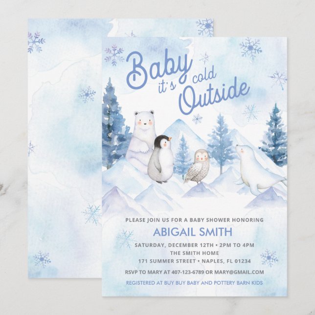 Invitación a Baby Shower Winter Wonderland (Anverso / Reverso)