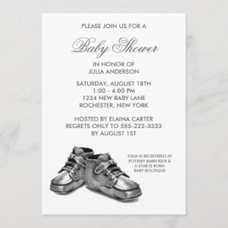 Invitación a baby shower Zapatos de bebé de plata
