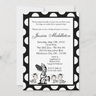 Invitación a Baby Shower Zebra Mama TRIPLET las 5 