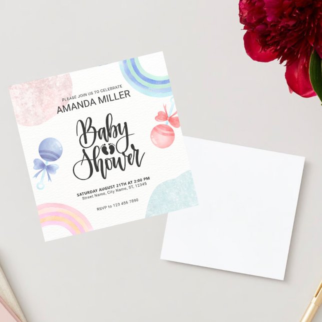 Invitación a Baby Showers de acuarelas rosadas y a (Subido por el creador)