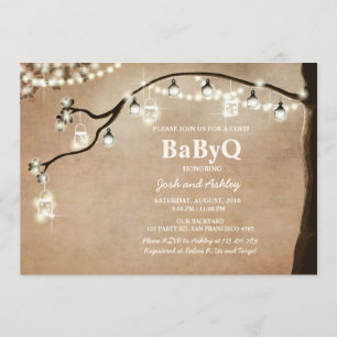 Invitación a BabyQ Código BBQ Ducha Luces Rústicas