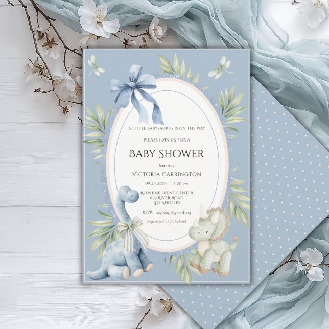 Invitación A Babysauraus is on the Way Cute Blue Baby Shower  (Subido por el creador)