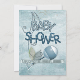 Invitación a babyshower Blue Rattle