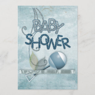 Invitación a babyshower Blue Rattle