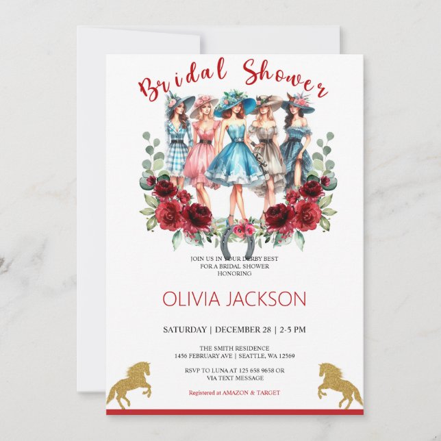 Invitación a Bachelorette de Derby Bridal Shower (Anverso)