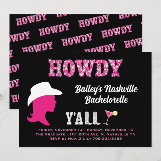 Invitación a Bachelorette de Howdy Nashville (Anverso / Reverso)