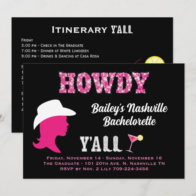 Invitación a Bachelorette de Howdy Nashville Weeke (Anverso / Reverso)