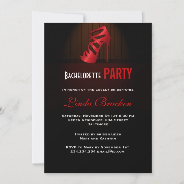 Invitación a Bachelorette de zapatos de tacón rojo (Anverso)