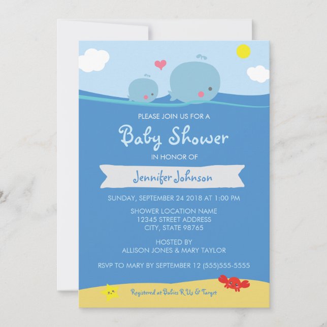 Invitación a ballenas bajo el mar Baby Shower / Sp (Anverso)