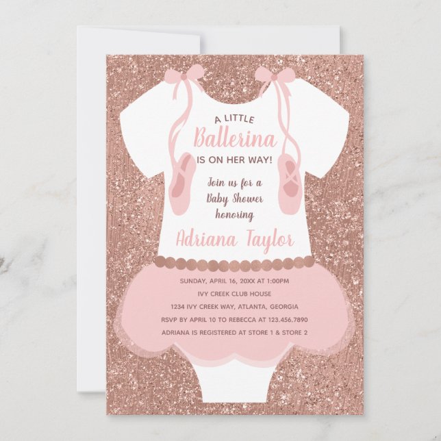 Invitación a Ballerina Baby Shower, oro Rosa (Anverso)
