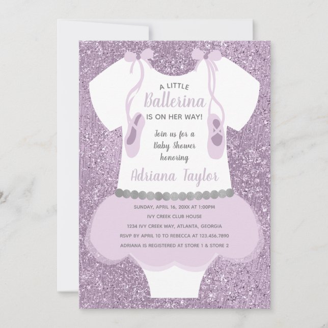 Invitación a Ballerina Baby Shower, Púrpura (Anverso)