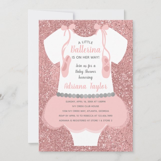 Invitación a Ballerina Baby Shower, rosa (Anverso)