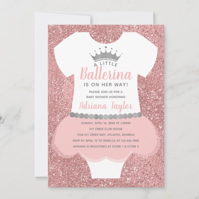 Invitación a Ballerina Baby Shower, rosa (Anverso)