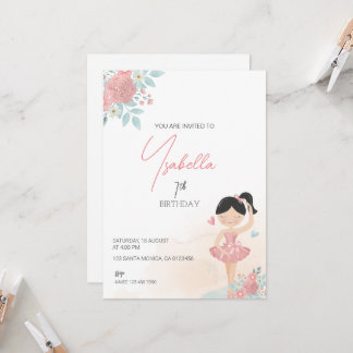 Invitación a Ballerina, Ballet, Rosado, Cumpleaños