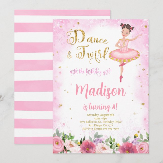 Invitación a Ballerina Dorada y Rosa (Anverso / Reverso)