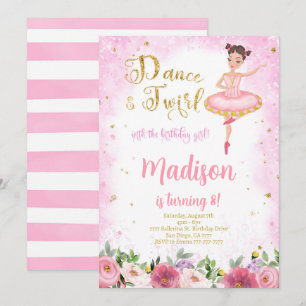 Invitación a Ballerina Dorada y Rosa