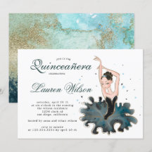 Invitación a Ballerina Esmeralda y Oro Quinceanera