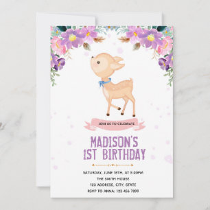 Invitación a bambi de tema púrpura