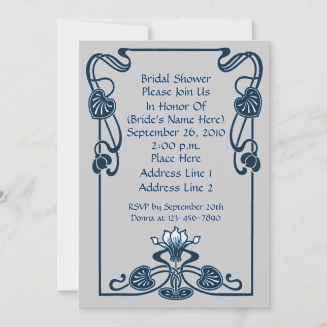 Invitación a bañador de flores Blue Silver Floral  (Anverso)