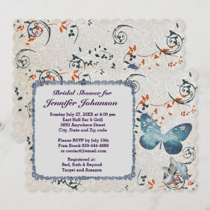 Invitación a bañador de mariposa y hoja azul