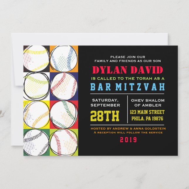 Invitación a Bar Mitzvah con temas de béisbol Retr (Anverso)