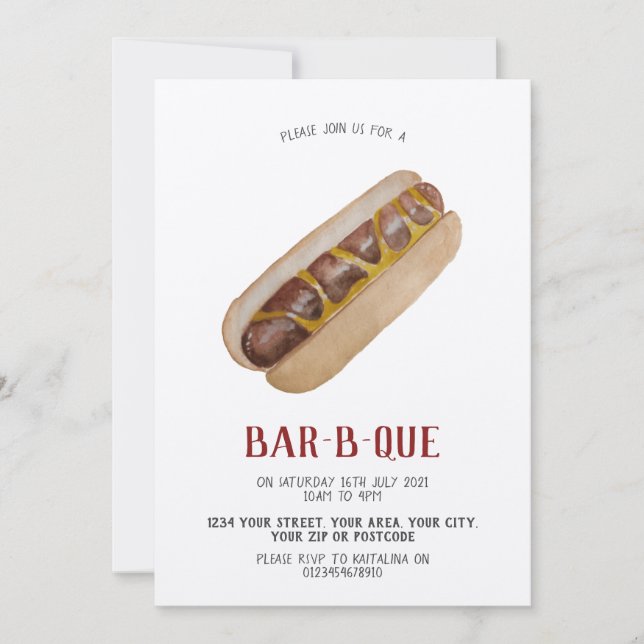 Invitación a barbacoa con hot dog (Anverso)