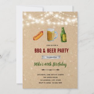 Invitación a barbacoa con hotdog y cerveza