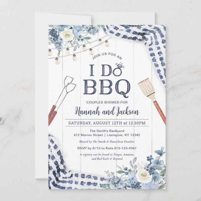 Invitación a barbacoa con marina y azul claro (Anverso)