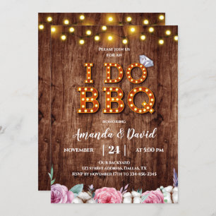Invitación a barbacoa de algodón floral de madera 