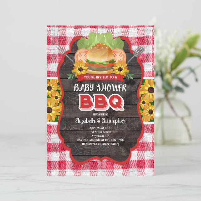 Invitación a barbacoa de Baby Shower de barbacoa d (Anverso de pie)