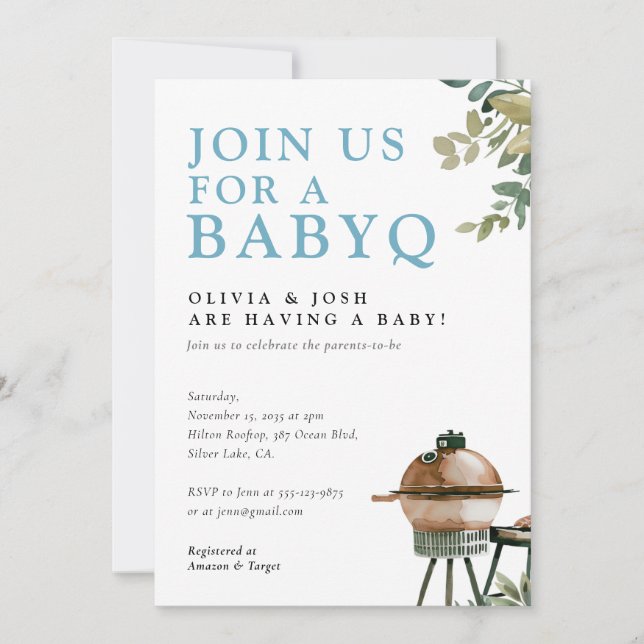 Invitación a barbacoa de BabyQ Boy Baby Shower (Anverso)