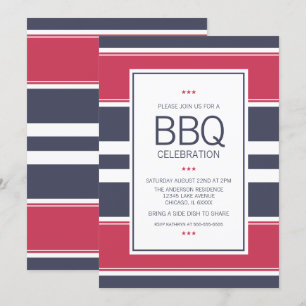 Invitación a barbacoa de banda roja, blanca y azul