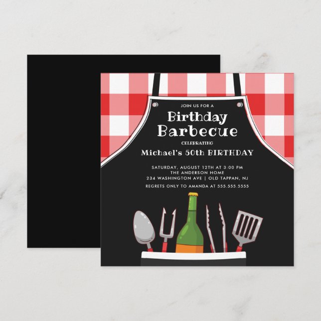 Invitación a barbacoa de cumpleaños única (Anverso / Reverso)