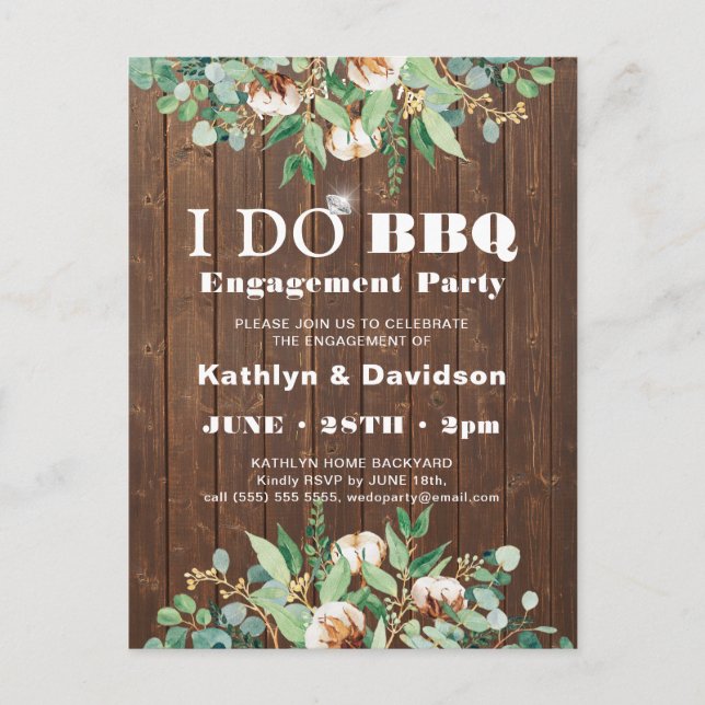 Invitación a barbacoa de Eucalyptus Rustic Wood En (Anverso)