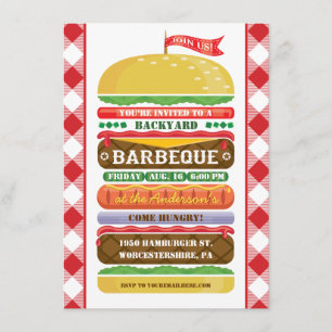 Invitación a Barbacoa de Hamburguesa Apilada