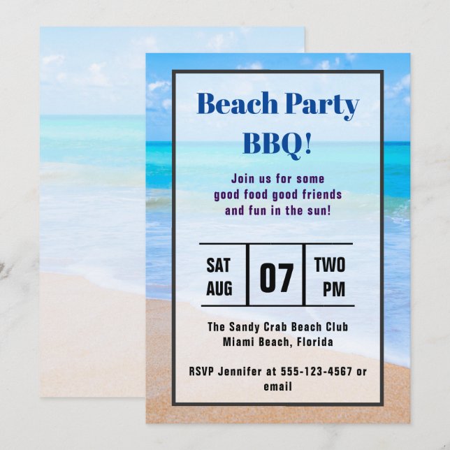 Invitación a barbacoa de la playa de fotos tropica (Anverso / Reverso)