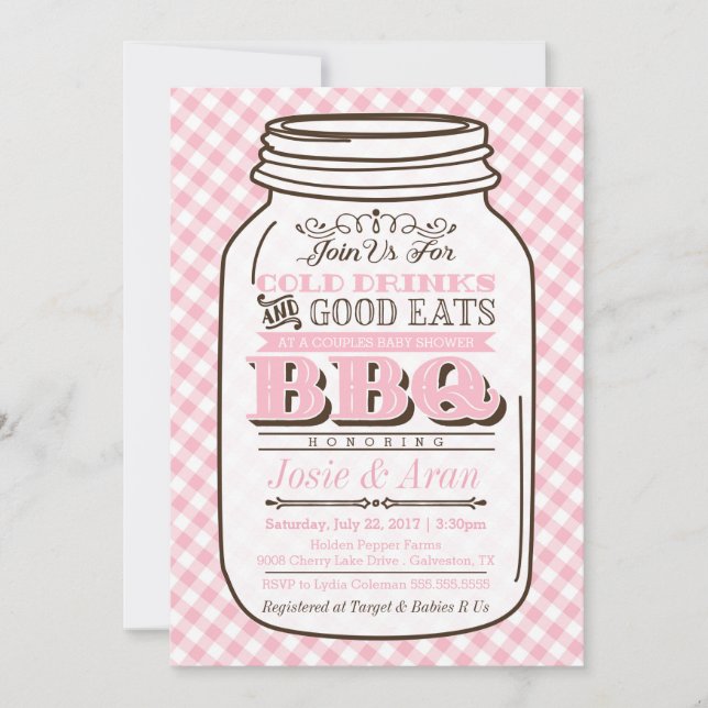 Invitación a barbacoa de Mason Jar, Chica de Baby  (Anverso)