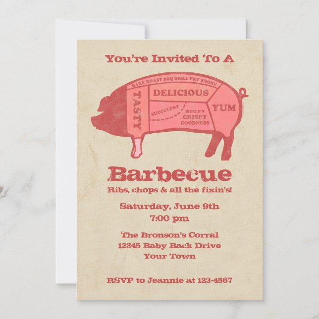 Invitación a barbacoa de Personalizado porcónico (Anverso)